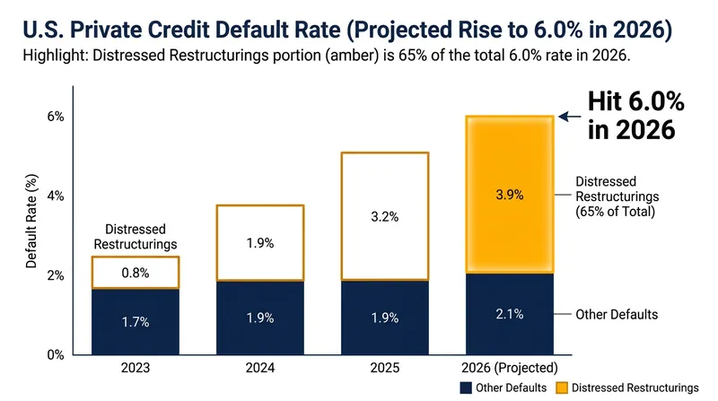 The U.S. private credit default rate has reached a record 6.0%, with the majority of defaults taking the form of distressed restructurings.
