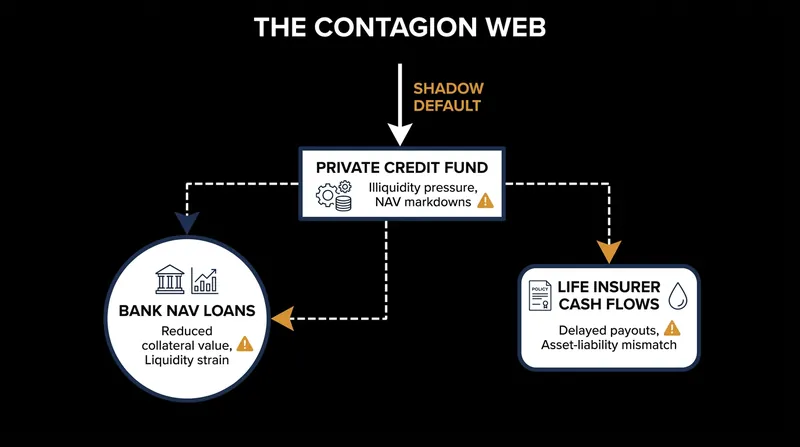 The contagion risk: How distress in private credit can transmit shocks to the broader financial system.