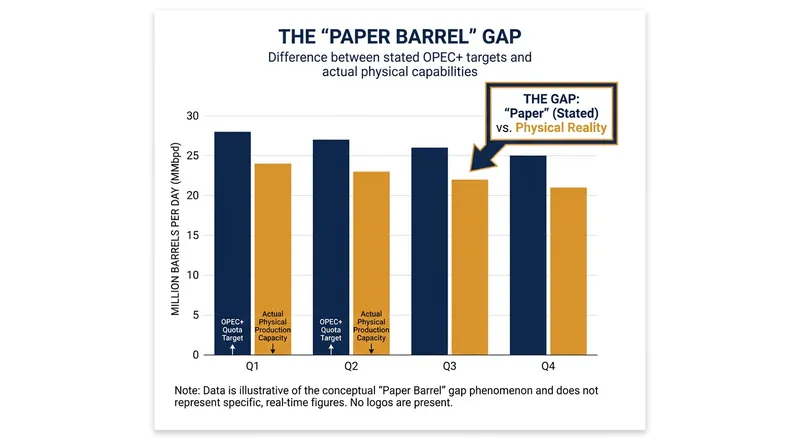 The gap between assigned quotas and actual physical pumping capacity.