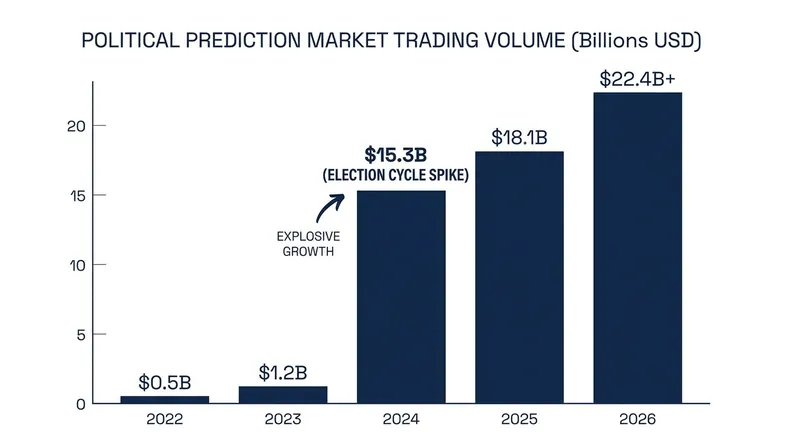 Trading volume on political prediction markets has surged, drawing increased regulatory scrutiny.