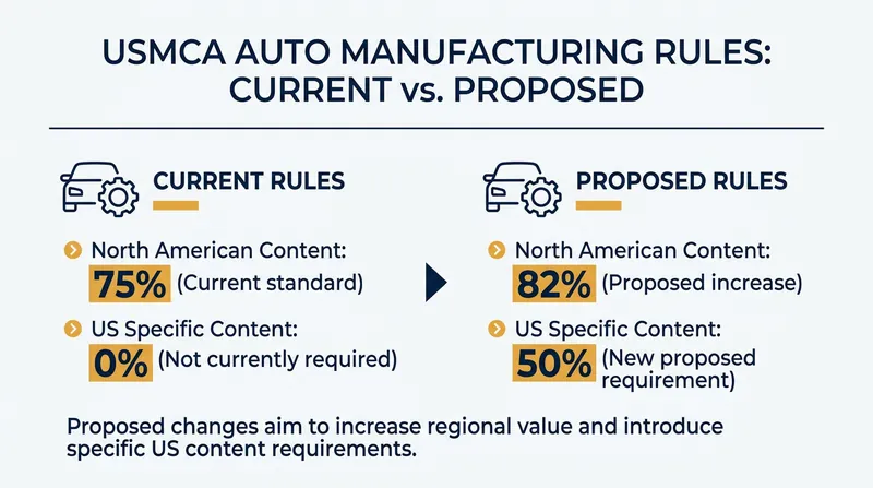 The Trump administration is seeking strict new domestic content requirements for the automotive sector.