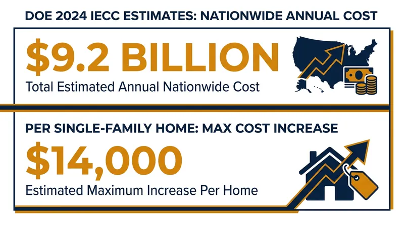 The Department of Energy estimates significant upfront cost increases for homes built to the 2024 energy code.