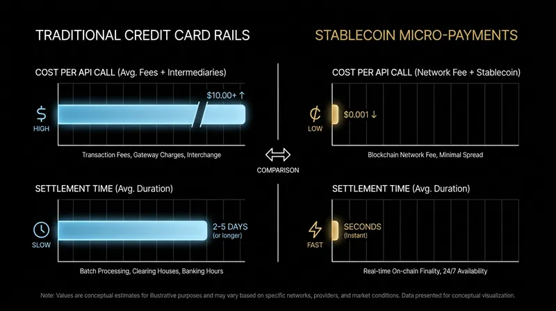 Stablecoins enable the fractional-cent micro-payments required for machine-to-machine commerce.