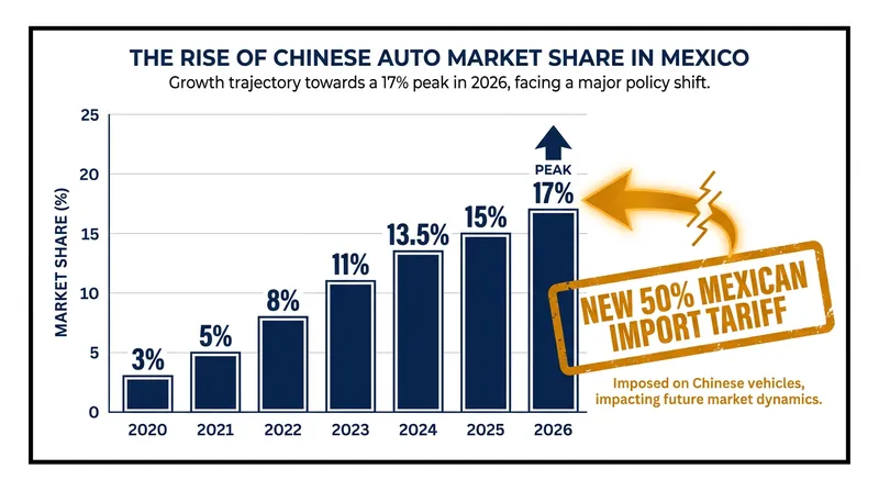 Mexico has raised tariffs to 50% to curb the rapid growth of Chinese auto imports and protect its USMCA status.