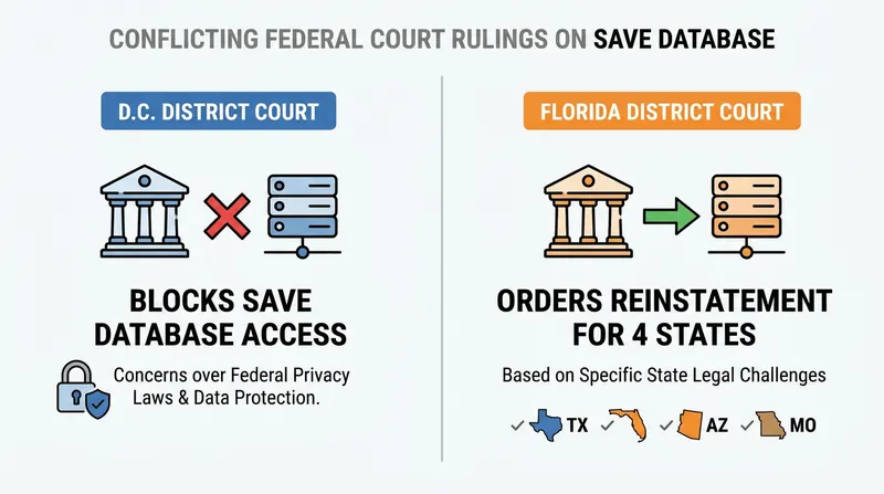 The DHS is currently caught between two contradictory federal court orders regarding the SAVE database.