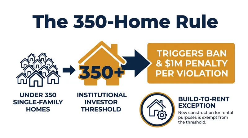 Under the new law, entities controlling 350 or more homes are barred from purchasing existing single-family properties.