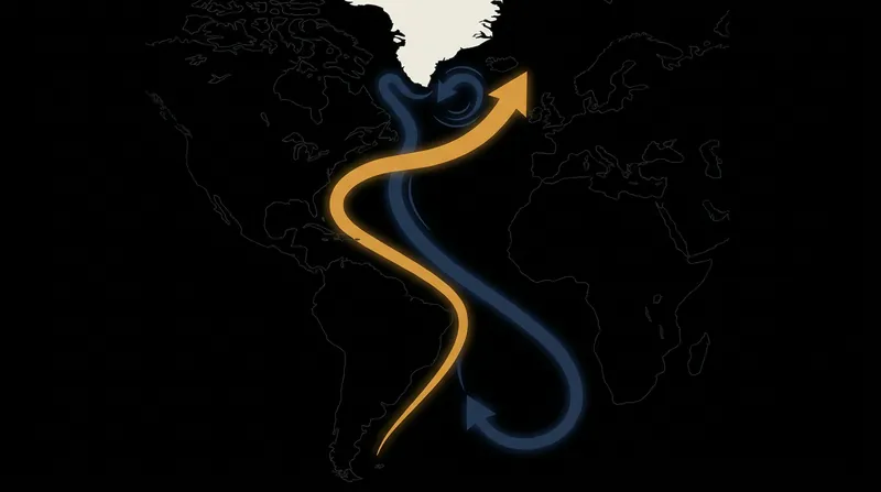 Warm surface water flows north, cools, sinks, and returns south as a deep-sea current.