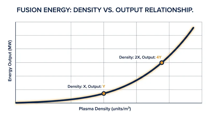 Fusion energy output scales exponentially with the density of the plasma.