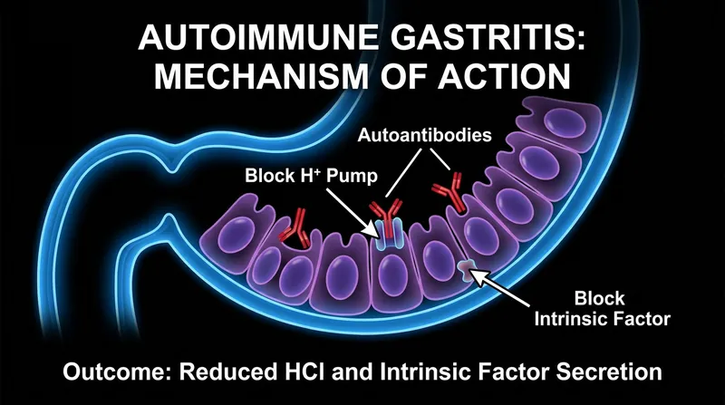 In autoimmune gastritis, the immune system mistakenly attacks the stomach's acid-producing cells.