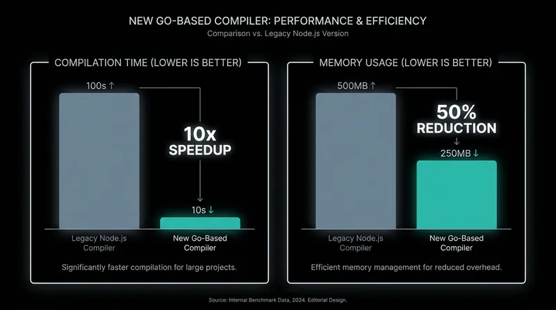 The Go rewrite not only speeds up builds but also halves the memory footprint required for compilation.