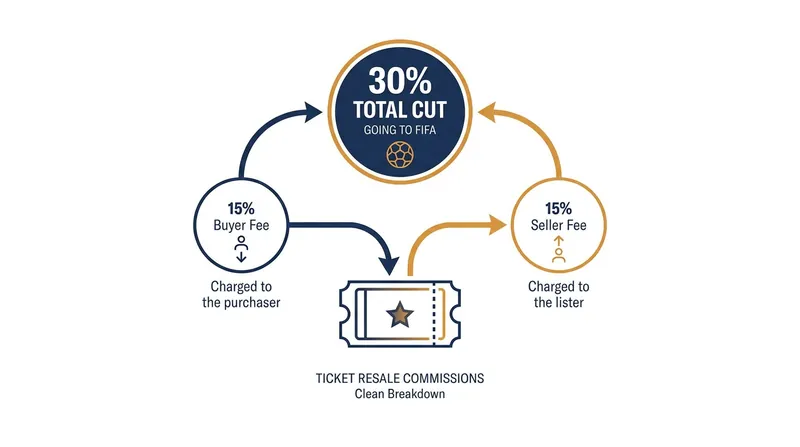 FIFA's official secondary market structure charges a 15 percent commission to both the buyer and the seller.
