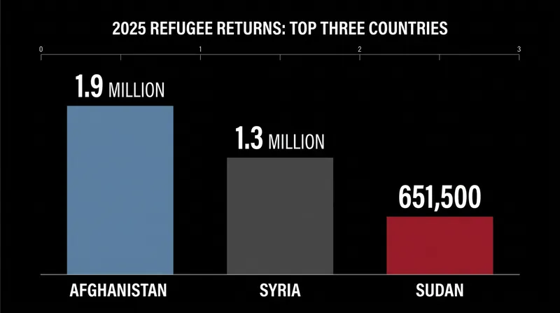 Over 90 percent of refugee returns in 2025 were concentrated in three countries.