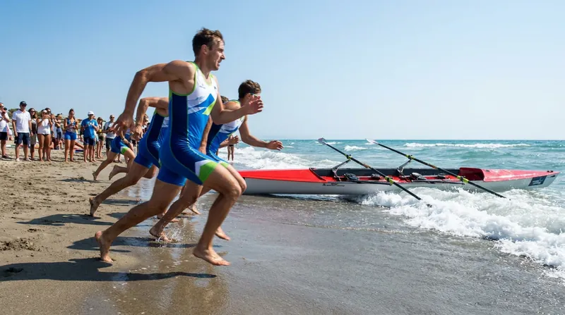 Beach sprints combine a 30-meter sand run with a dynamic slalom row through the surf.