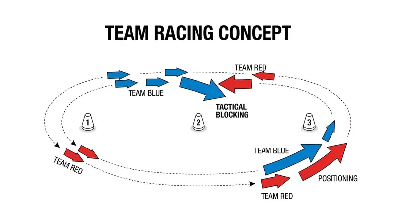 Team racing requires squads to use tactical blocking to ensure their team achieves the best combined finishing positions.