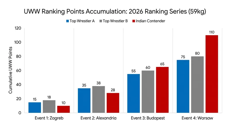 Ranking points accumulated across the four UWW Ranking Series stops in 2026.