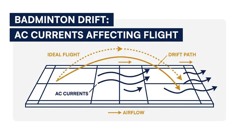 How arena drift alters the flight path of a shuttlecock, complicating baseline judgments.