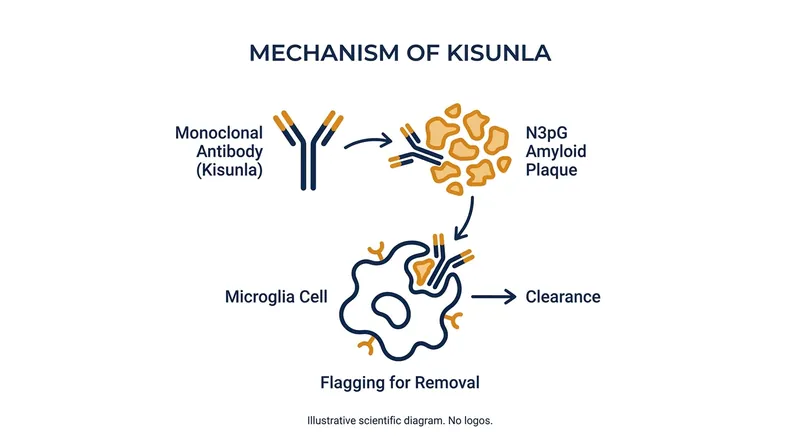 How Kisunla works: The antibody binds to hardened amyloid plaques, allowing the immune system to clear them.