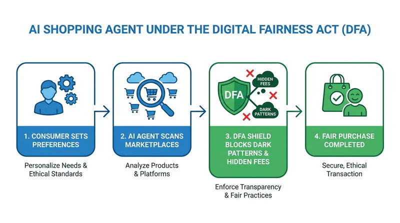 The DFA envisions a marketplace where AI shopping agents can negotiate freely, protected from deceptive platform architectures.