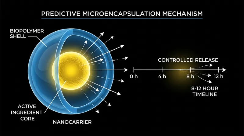 Predictive microencapsulation allows for a sustained, 12-hour release of active ingredients.