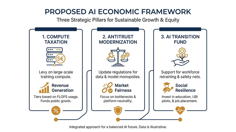 The coalition's three-pillar framework for managing AI-driven economic disruption.