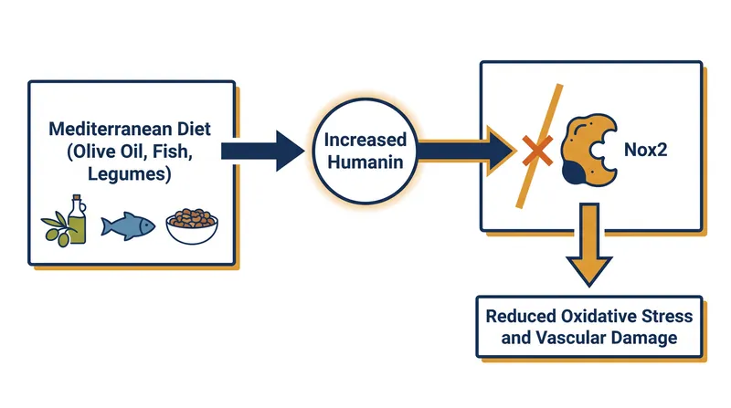 Humanin protects the cardiovascular system by suppressing the Nox2 enzyme, which generates harmful oxidative stress.
