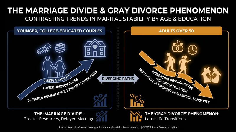 While younger generations are stabilizing the institution, Baby Boomers continue to dissolve marriages at higher rates.