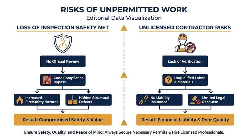 Without municipal inspections, the burden of verifying contractor licenses and work quality falls entirely on the homeowner.