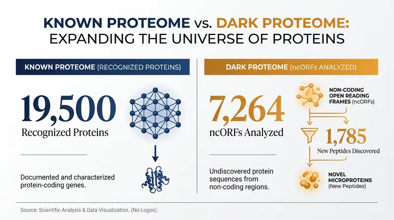 The discovery of 1,785 new peptideins represents a massive expansion of the known human proteome.