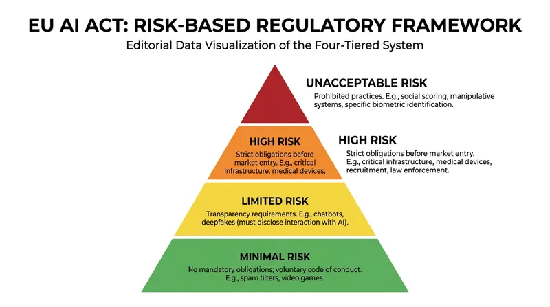 The EU AI Act classifies artificial intelligence systems into four distinct risk tiers.