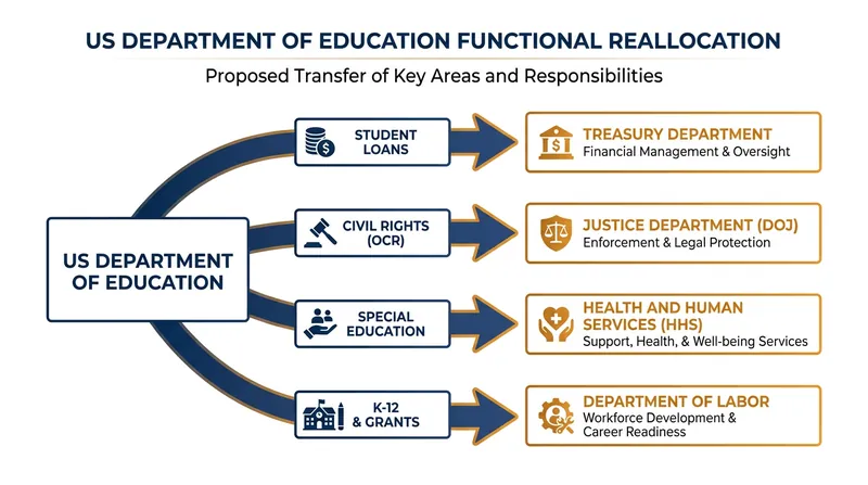How core education functions are being distributed across the federal government.