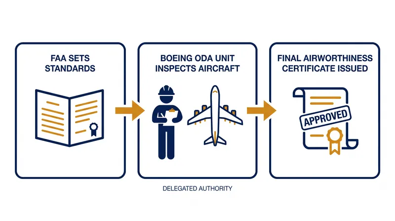How the FAA delegates final certification authority to manufacturers.