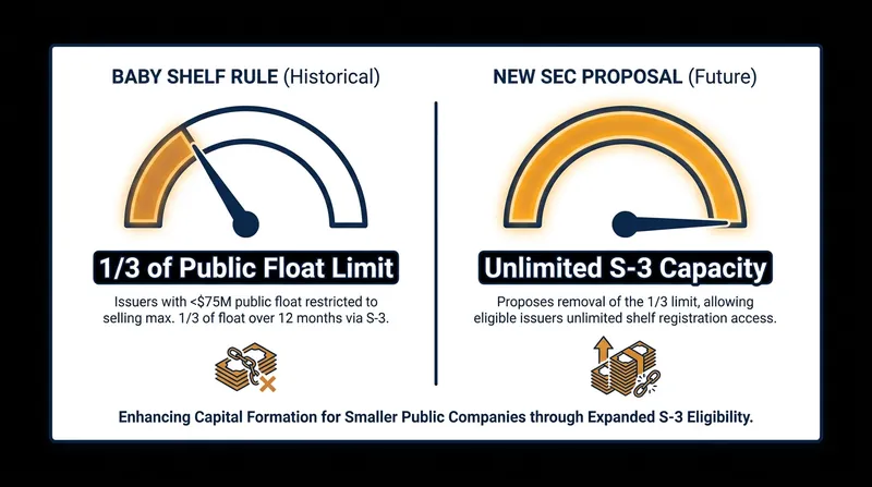 Eliminating the $75 million float requirement grants smaller companies uncapped access to shelf registrations.