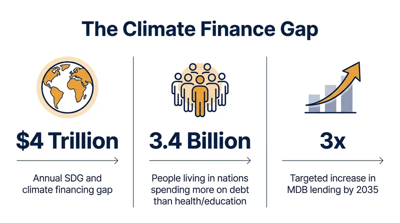 The Sevilla Commitment aims to close the massive financing gap by tripling Multilateral Development Bank lending.