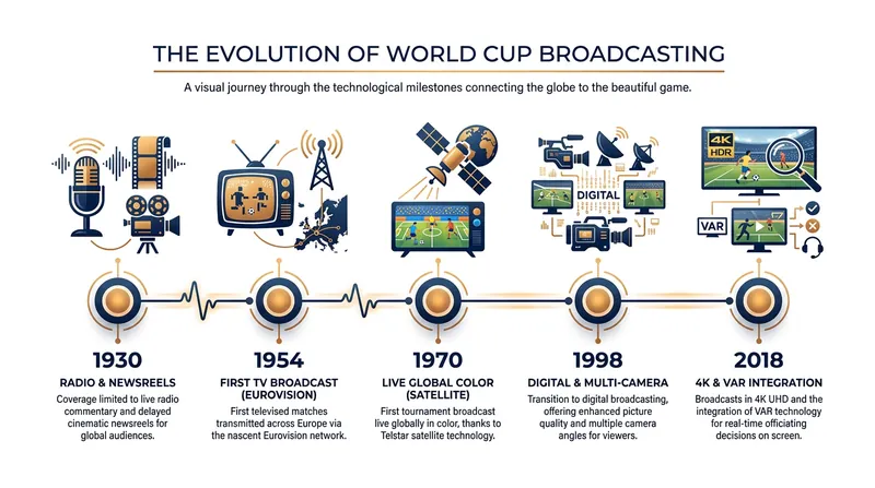 From delayed newsreels to live 4K streams, the technological leaps of the World Cup broadcast.