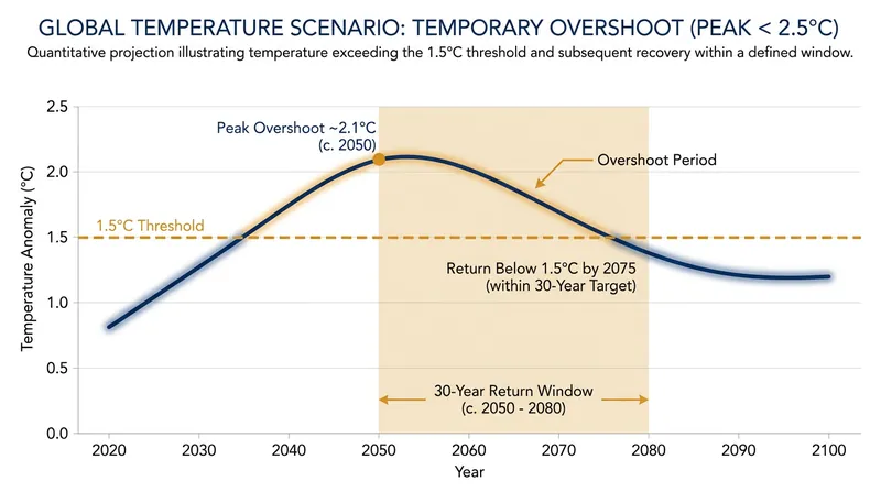 Modeling shows that keeping a temperature overshoot under 30 years can prevent some tipping elements from fully collapsing.