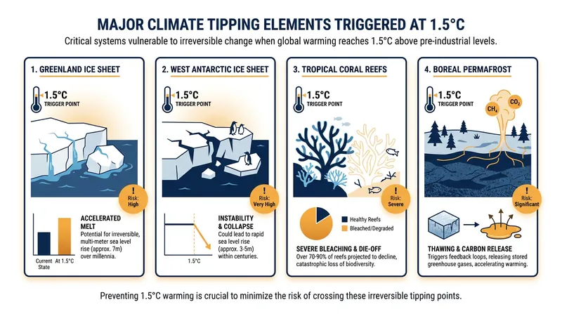 Four global core tipping elements are likely to be triggered if sustained warming reaches 1.5°C.