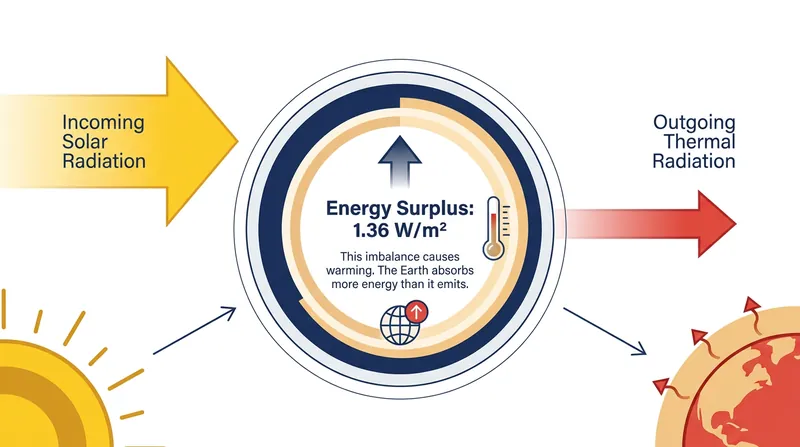 The Earth Energy Imbalance is the difference between incoming sunlight and outgoing heat.