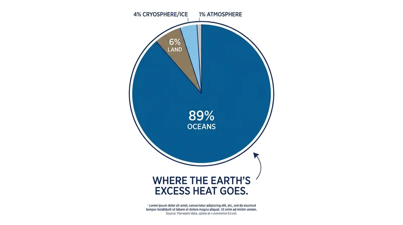 The vast majority of the Earth's energy surplus is absorbed by the global ocean, driving marine heatwaves and sea-level rise.