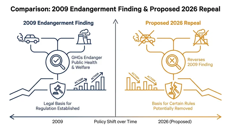 The repeal removes the legal trigger that required the EPA to regulate emissions from vehicles and industrial sources.