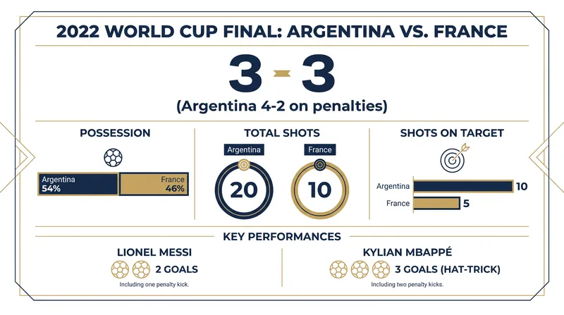 Despite Argentina's early dominance, France's late surge forced a statistical deadlock over 120 minutes.