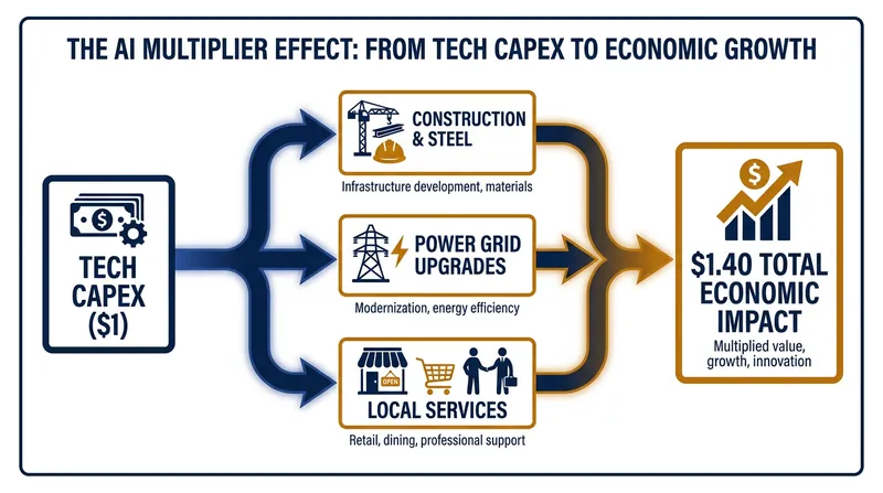 Every dollar spent on AI infrastructure generates significant downstream economic activity.
