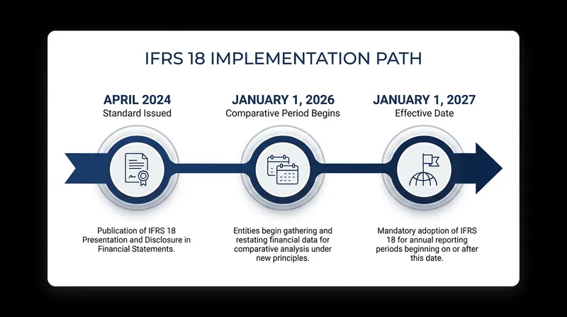 The critical timeline for IFRS 18 implementation and comparative reporting.