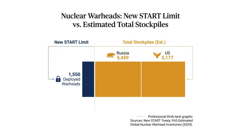 While New START capped deployed strategic warheads, both nations maintain thousands of additional warheads in reserve.