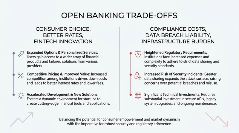 The trade-offs of the open banking mandate weigh consumer benefits against institutional risks.