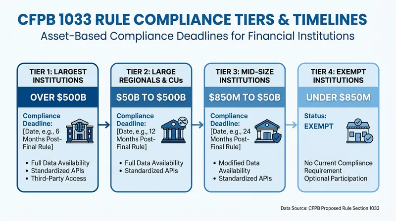 Compliance deadlines for building digital interfaces are staggered based on a bank's total assets.