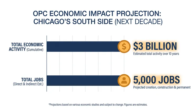The Obama Foundation projects the center will generate over $3 billion in economic activity for Chicago over its first ten years.