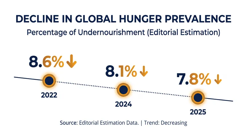 Global hunger has declined for a third consecutive year, though it remains above pre-pandemic levels.