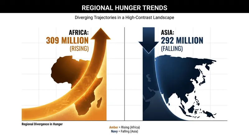 For the first time on record, Africa has surpassed Asia in the total number of people facing chronic hunger.