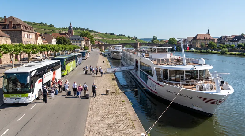 The 'ship swap' allows passengers to seamlessly transfer to an identical sister ship waiting on the other side of a shallow river section.