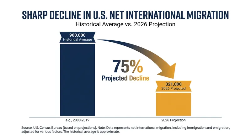 Net international migration is projected to fall to roughly a third of its historical average by 2026.